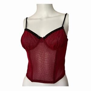 Women’s medium red lace corset open lace up back sexy sleeveless crop top